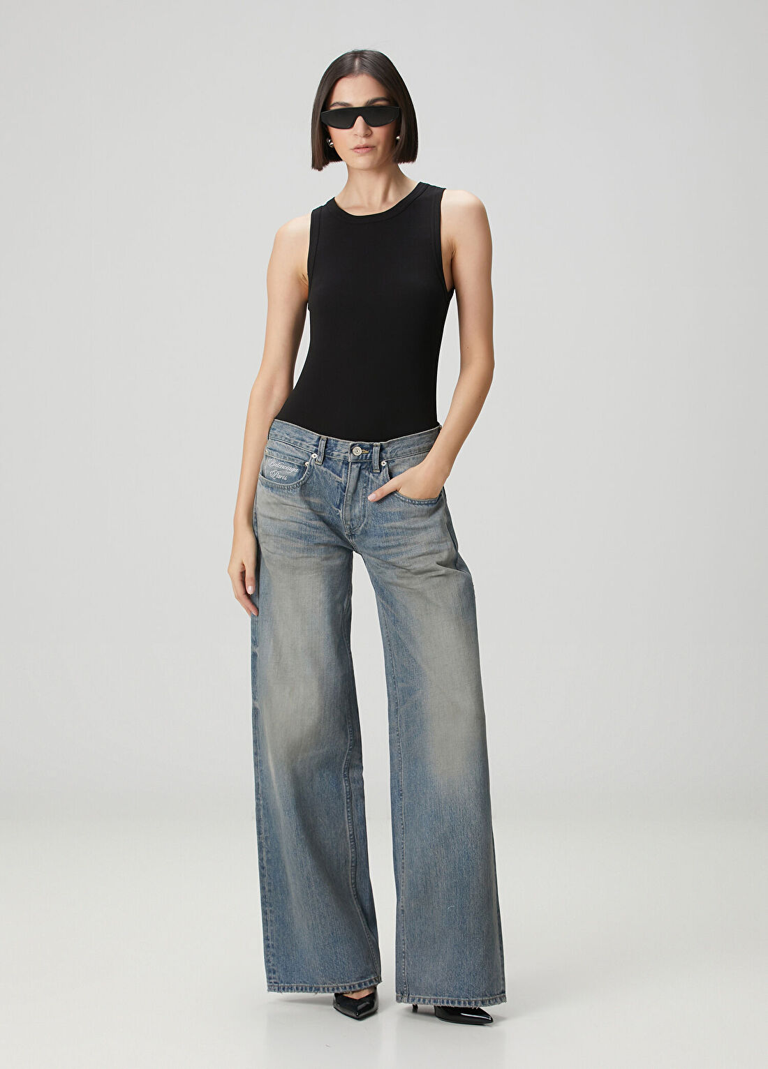 Balenciaga Mavi Wide Leg Jean Pantolon