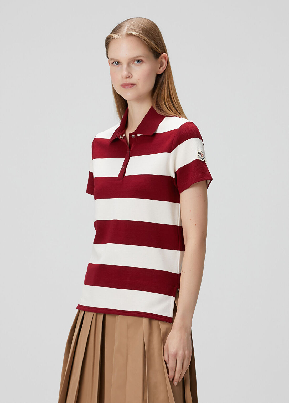 Moncler Kırmızı Beyaz Çizgili Polo T-shirt görsel 3