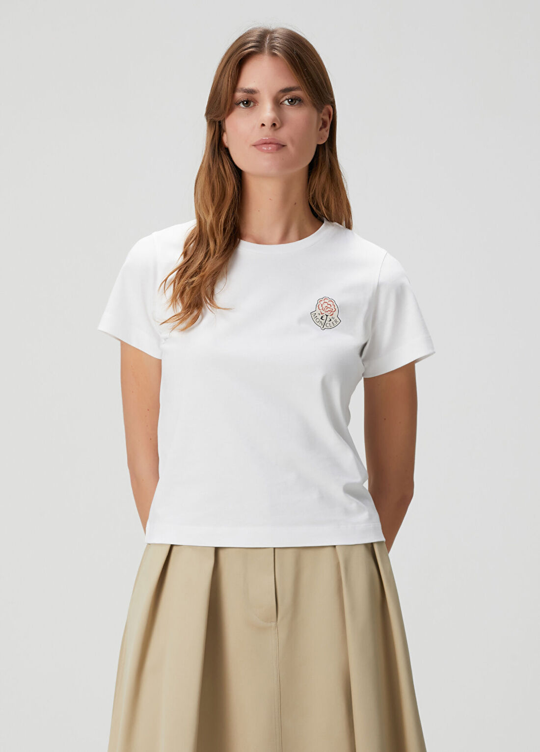 Moncler Beyaz Logo Baskılı T-shirt