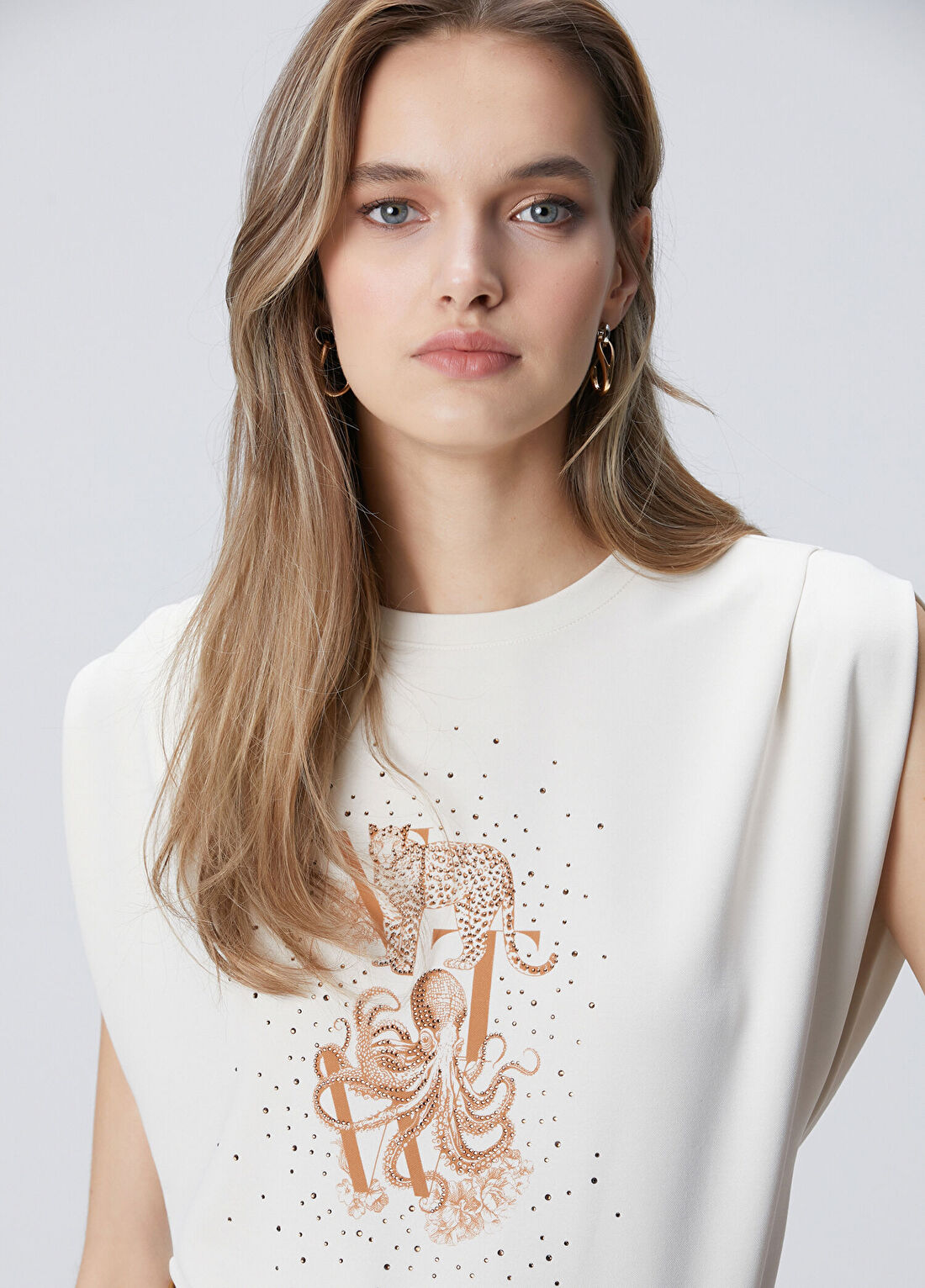 Network Bej Baskılı T-shirt görsel 2