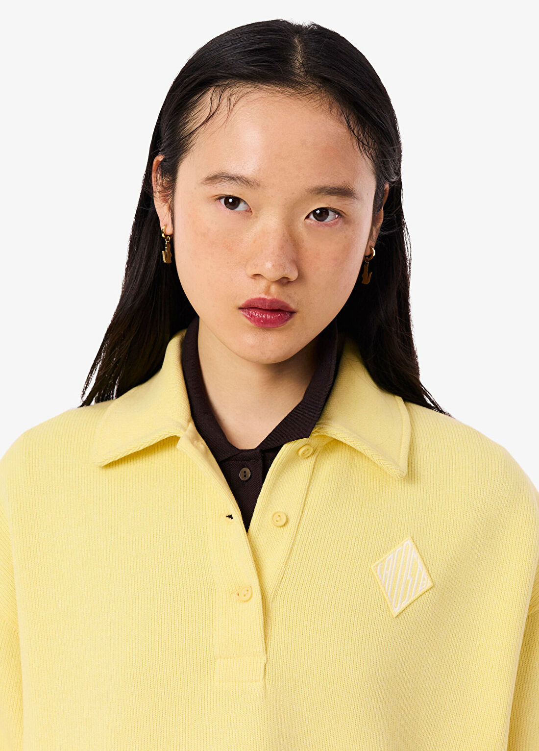 Lacoste Sarı Oversize Fit Polo Yaka Uzun Kollu Kadın Sweatshirt görsel 2