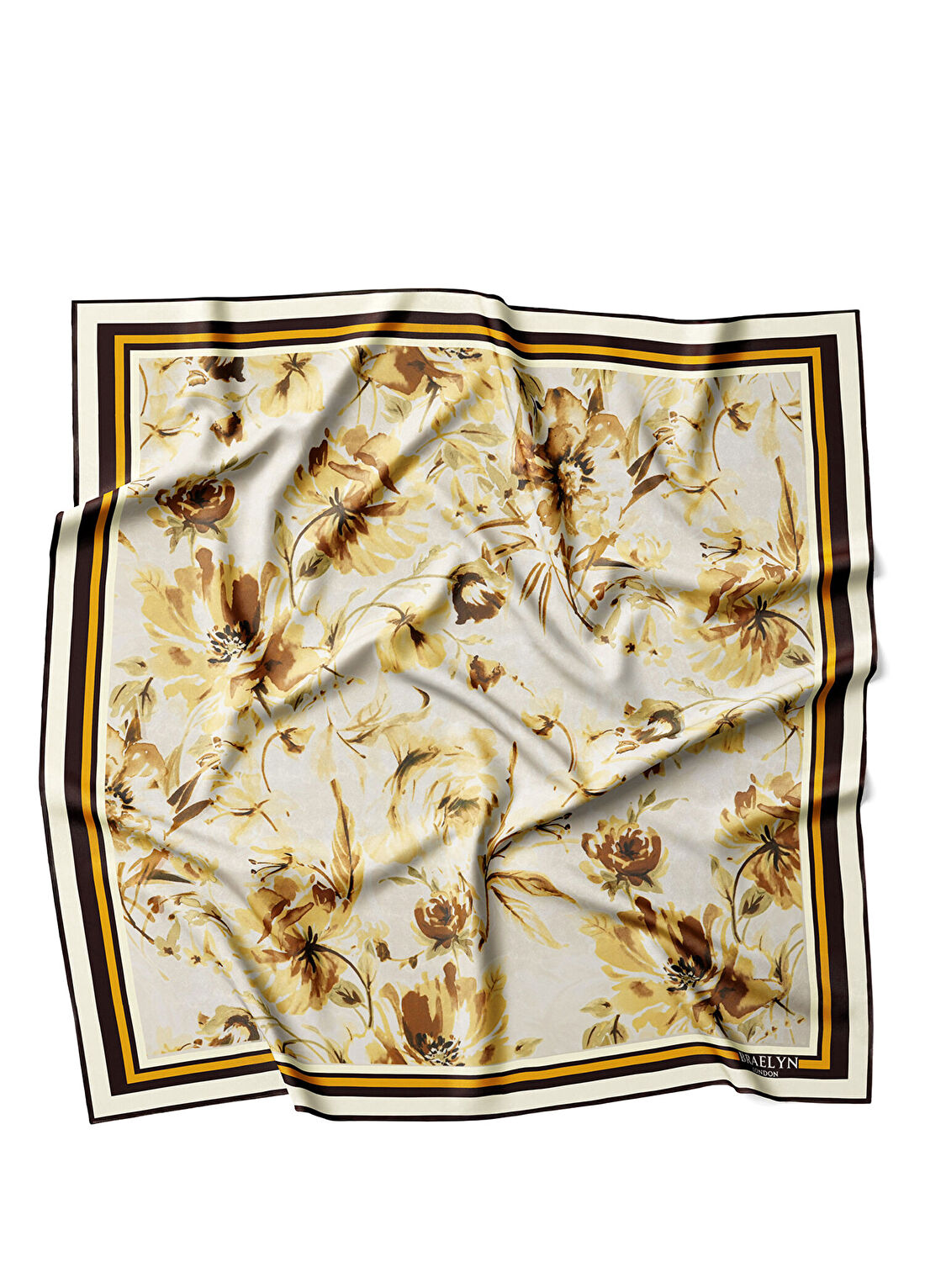 Braelyn London Golden Bloom Renkli Twill İpek Kadın Eşarp
