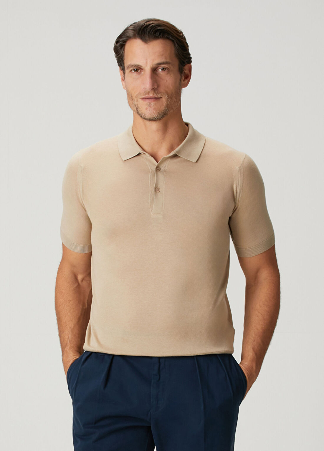 John Smedley Hecte Bej Polo Yaka Kısa Kollu Triko