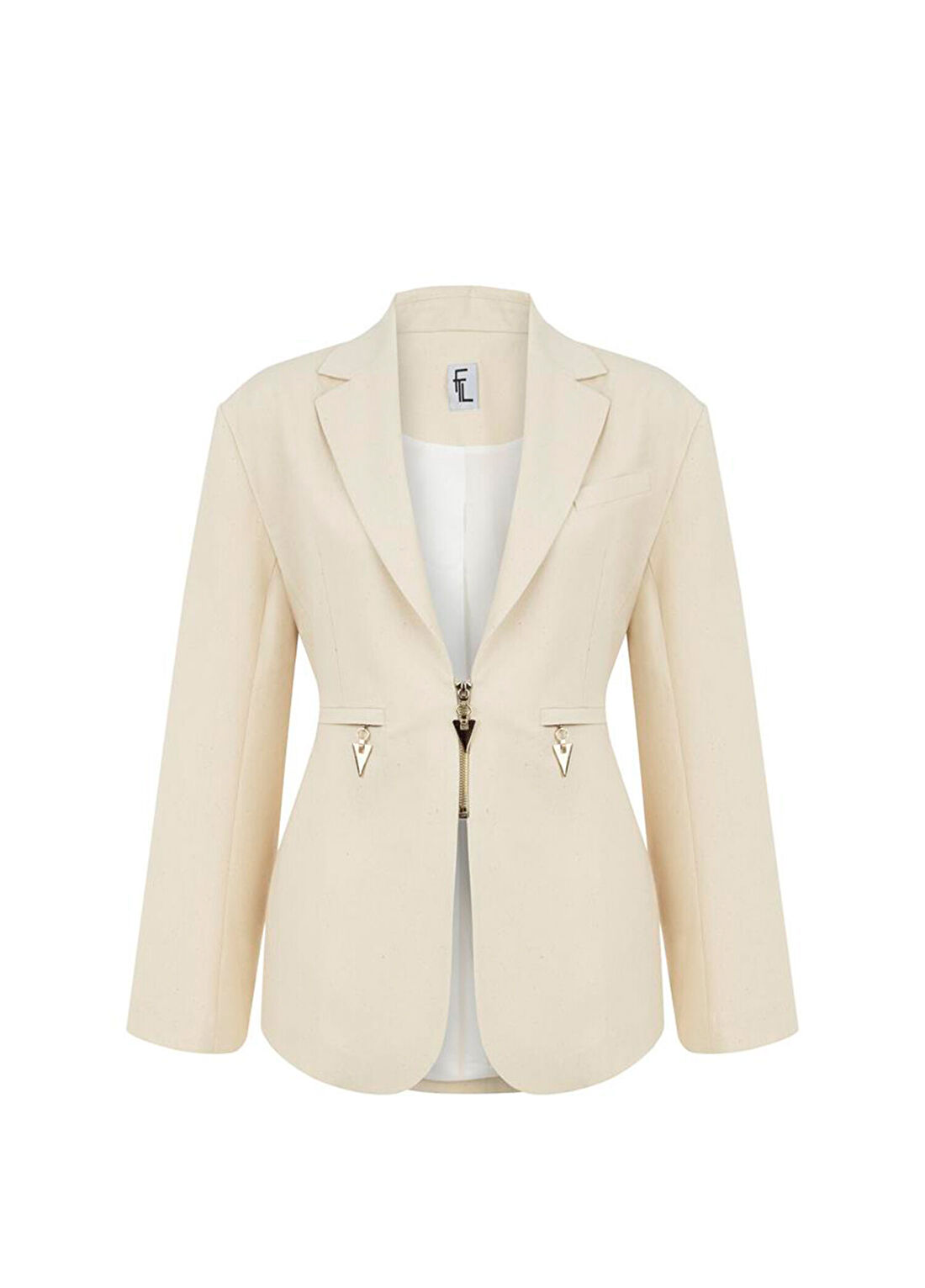 Feel The Lotus Nova Bej Fermuarlı Oversize Kadın Blazer Ceket