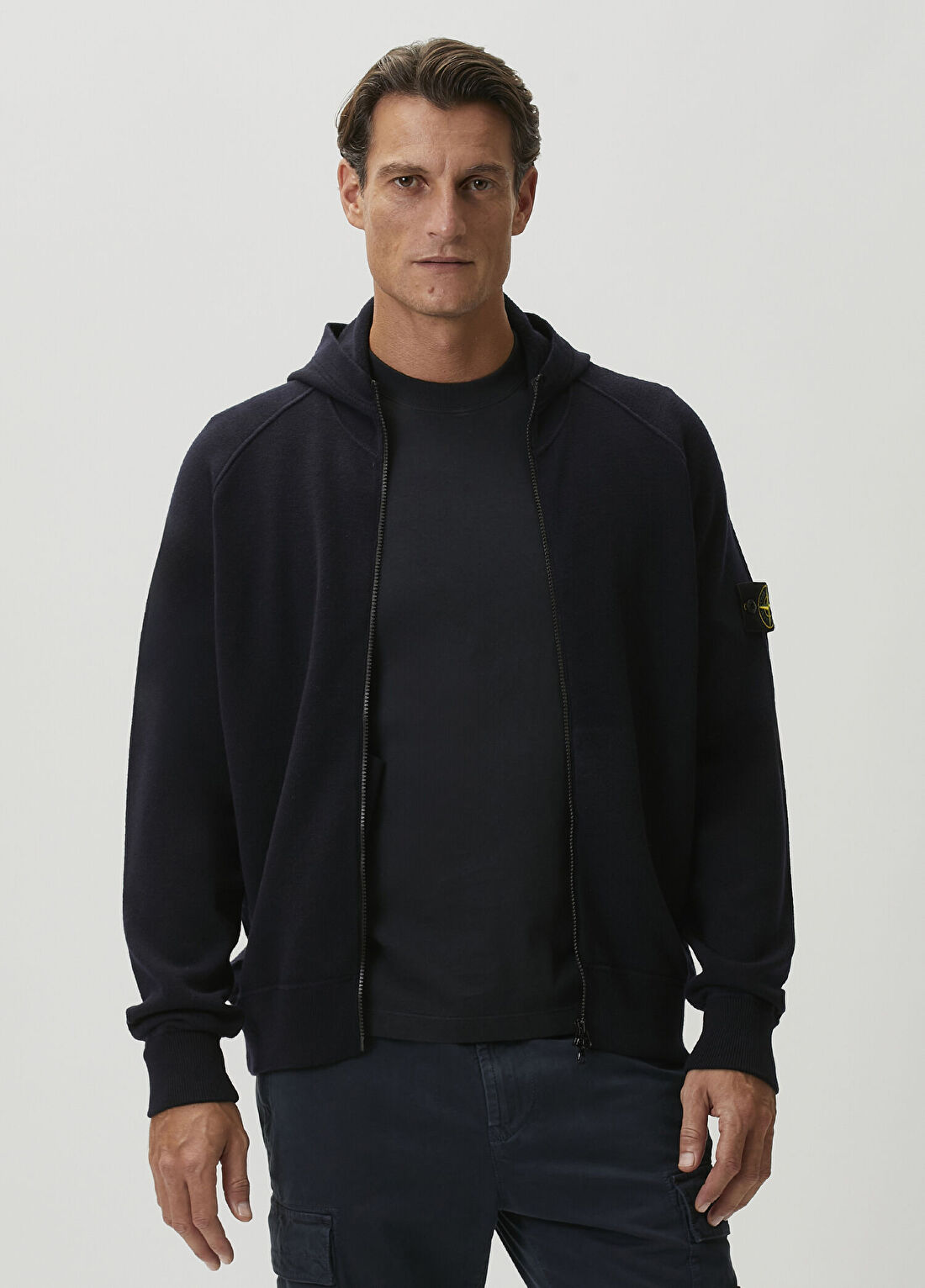 Stone Island Lacivert Kapüşonlu Yün Triko Hırka