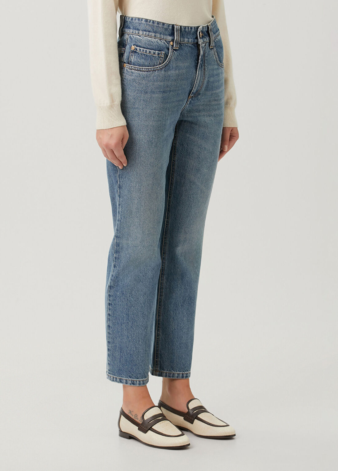 Brunello Cucinelli Mavi Straight Leg Jean Pantolon görsel 3