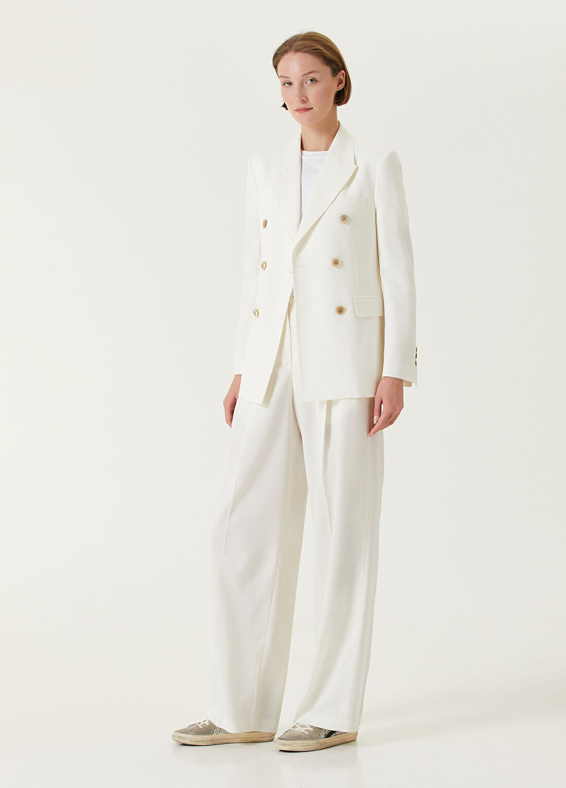 Golden Goose Krem Kırlangıç Yaka Kruvaze Blazer görsel 2
