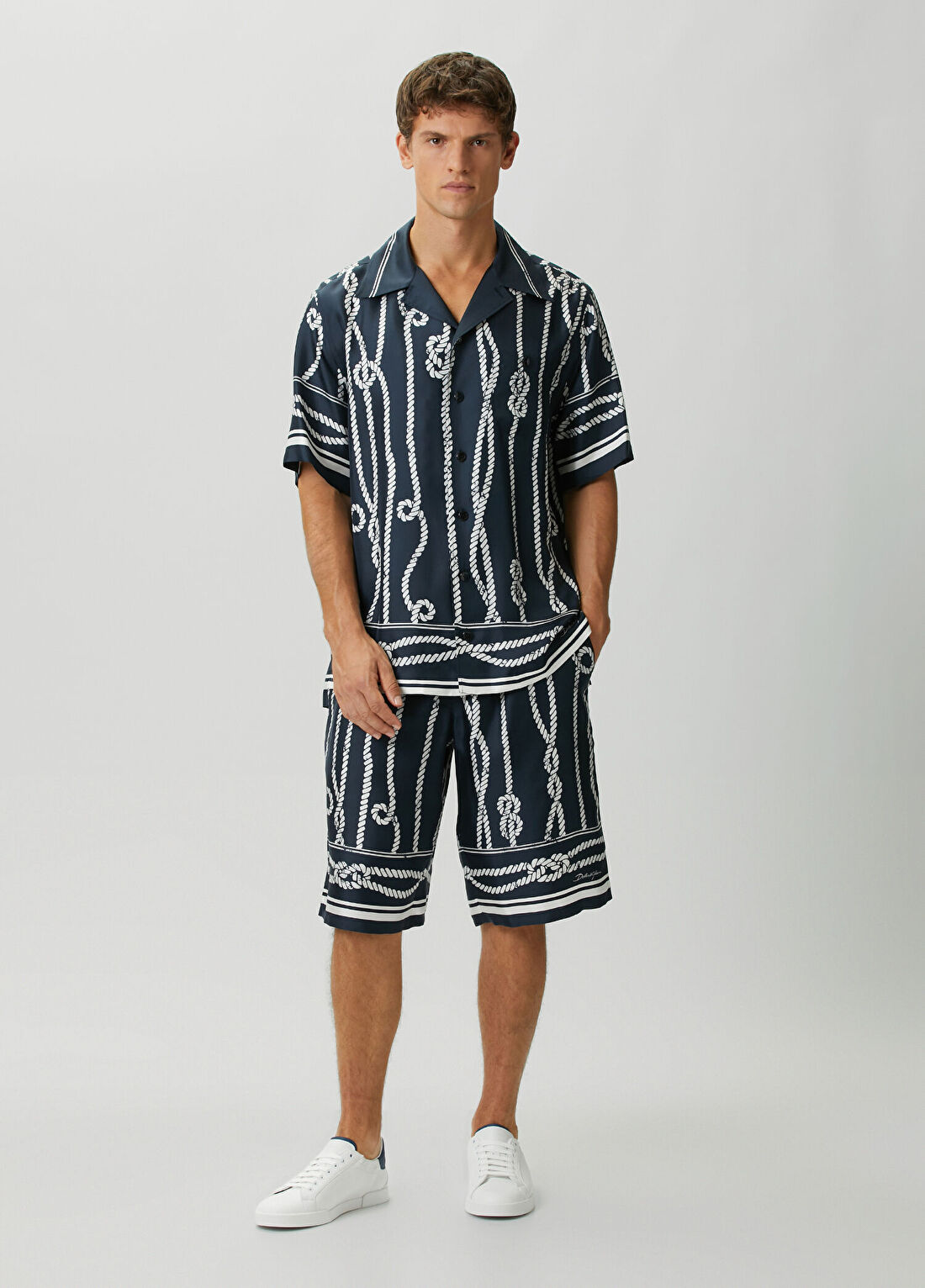 Dolce&Gabbana Lacivert Zincir Desenli İpek Bermuda