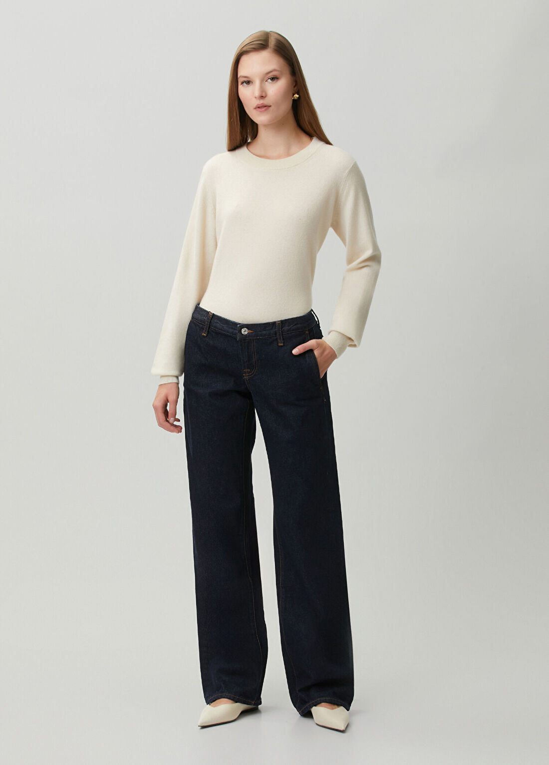 7 For All Mankind Koyu Mavi Straight Leg Jean Pantolon
