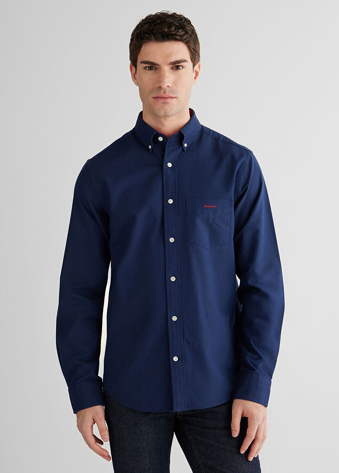 Gant Lacivert Regular Fit Düğmeli Yaka Uzun Kollu Erkek Oxford Gömlek