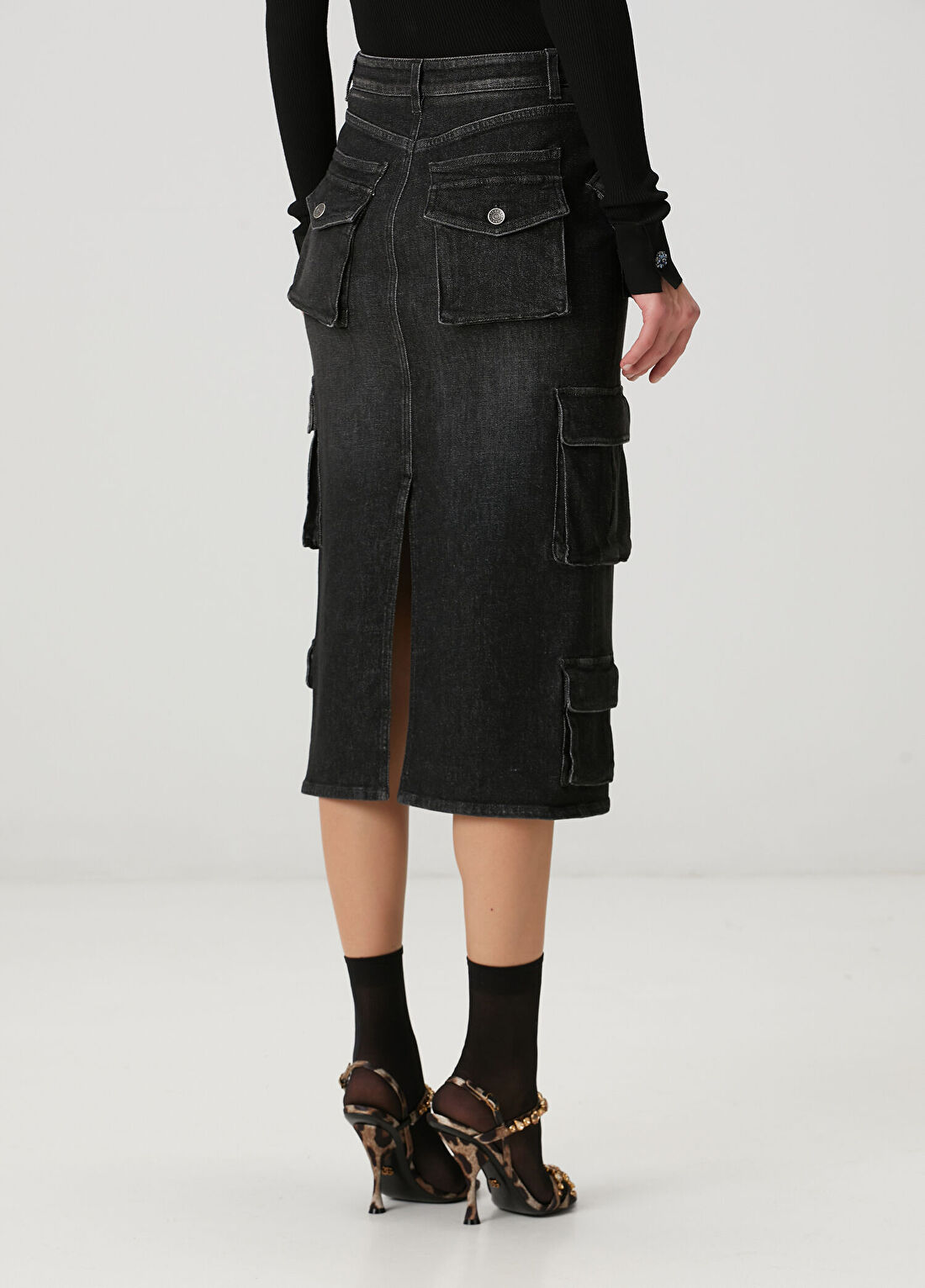 Dolce&Gabbana Siyah Midi Denim Etek görsel 4