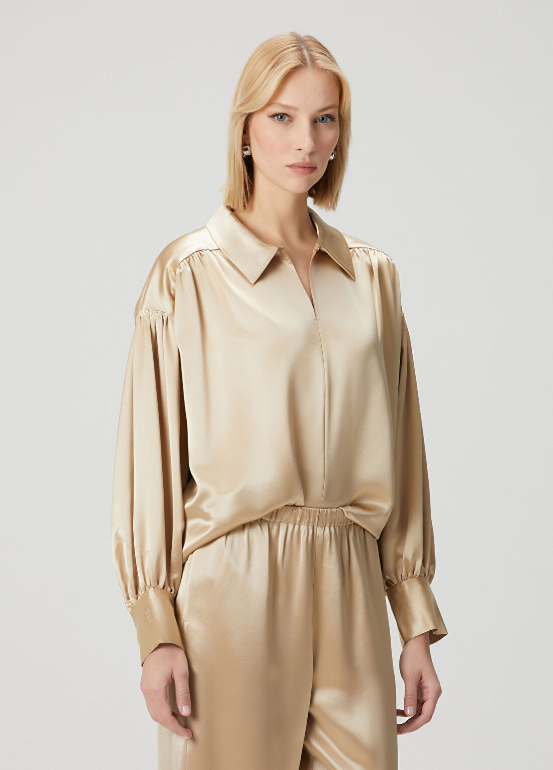 By Malene Birger Leonora Bej Saten Bluz görsel 3