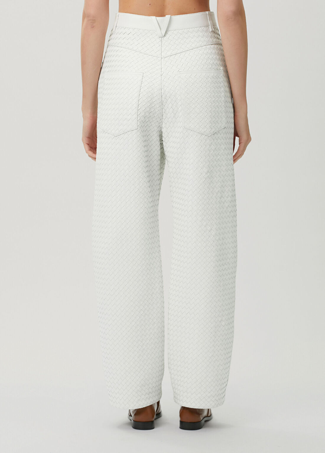 Bottega Veneta Beyaz Örgü Deri Pantolon görsel 4