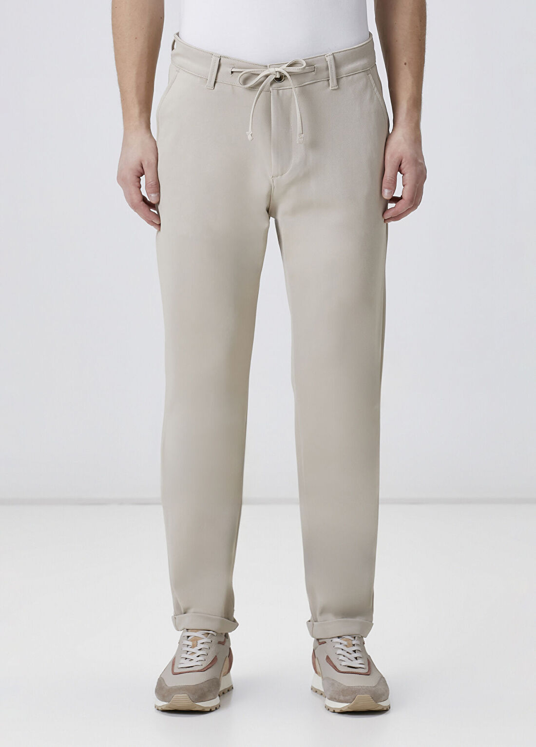 Network Bej Duble Paça Diyagonal Örme Jogger Pantolon görsel 2
