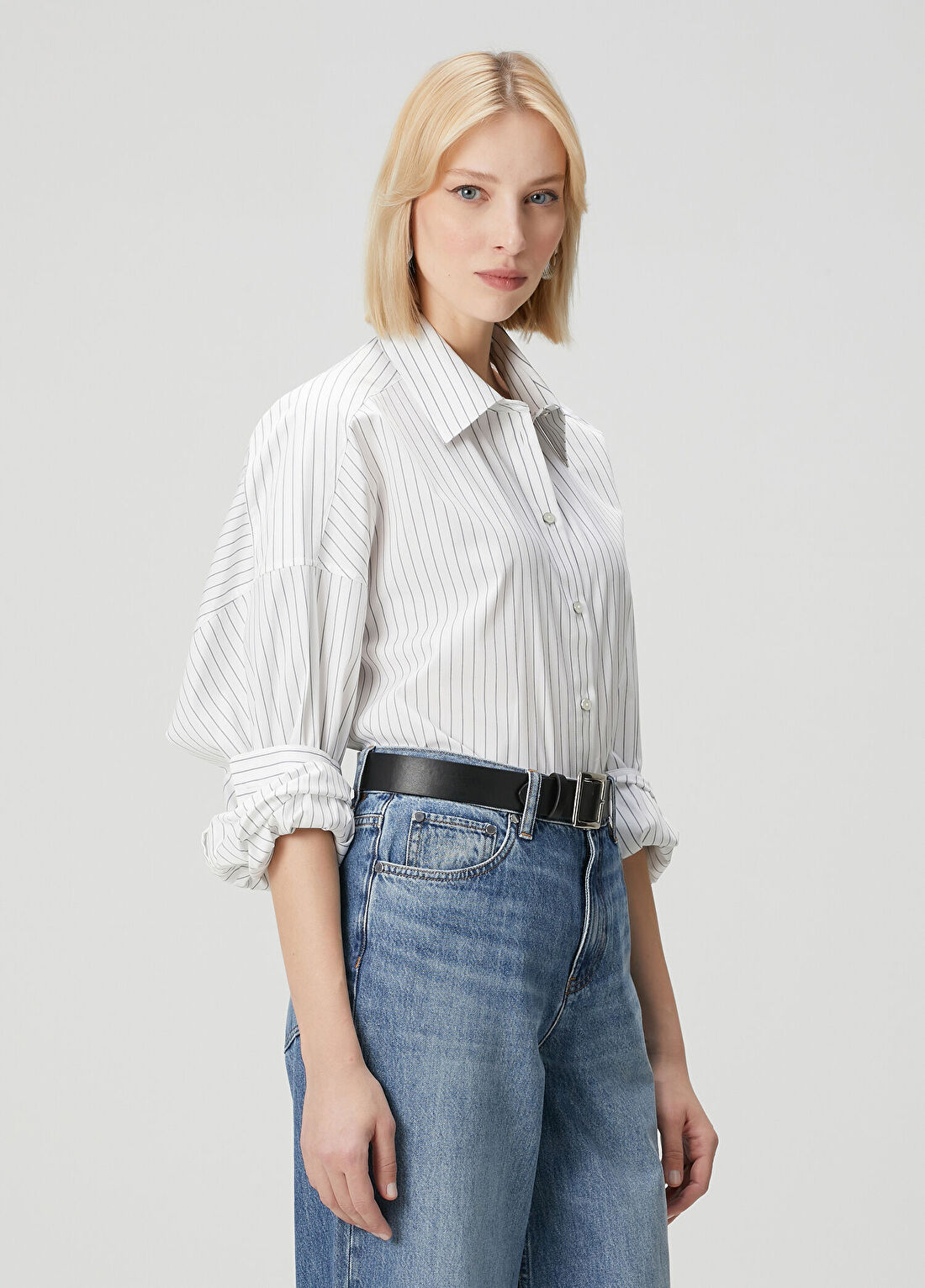 Helmut Lang Lacivert Beyaz Çizgili Gömlek görsel 3
