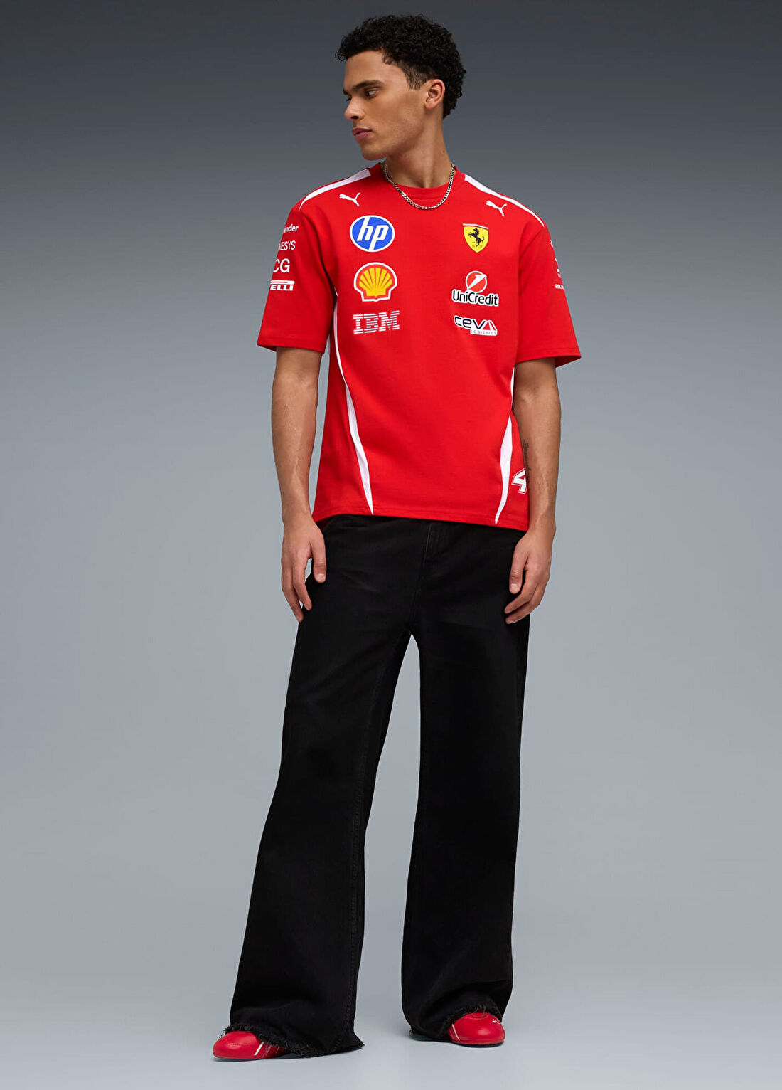 Puma Scuderia Ferrari Hp Drivers Puma Red Lh Kısa Kollu Unisex T-Shirt görsel 3