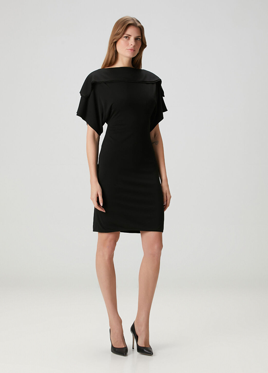 Loewe Slim Fit Siyah Drapeli Mini Elbise görsel 2