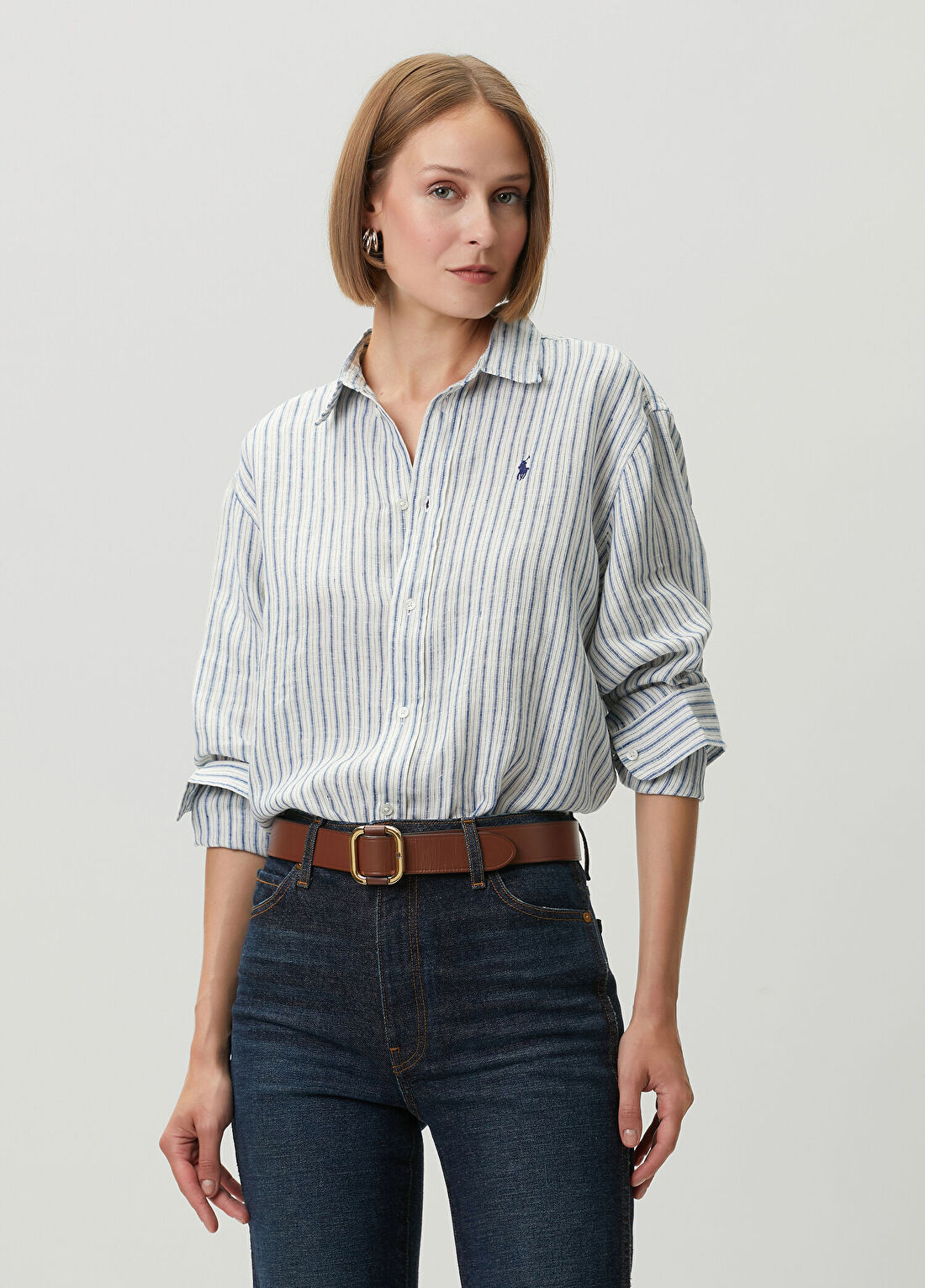Polo Ralph Lauren Mavi Çizgili Keten Gömlek