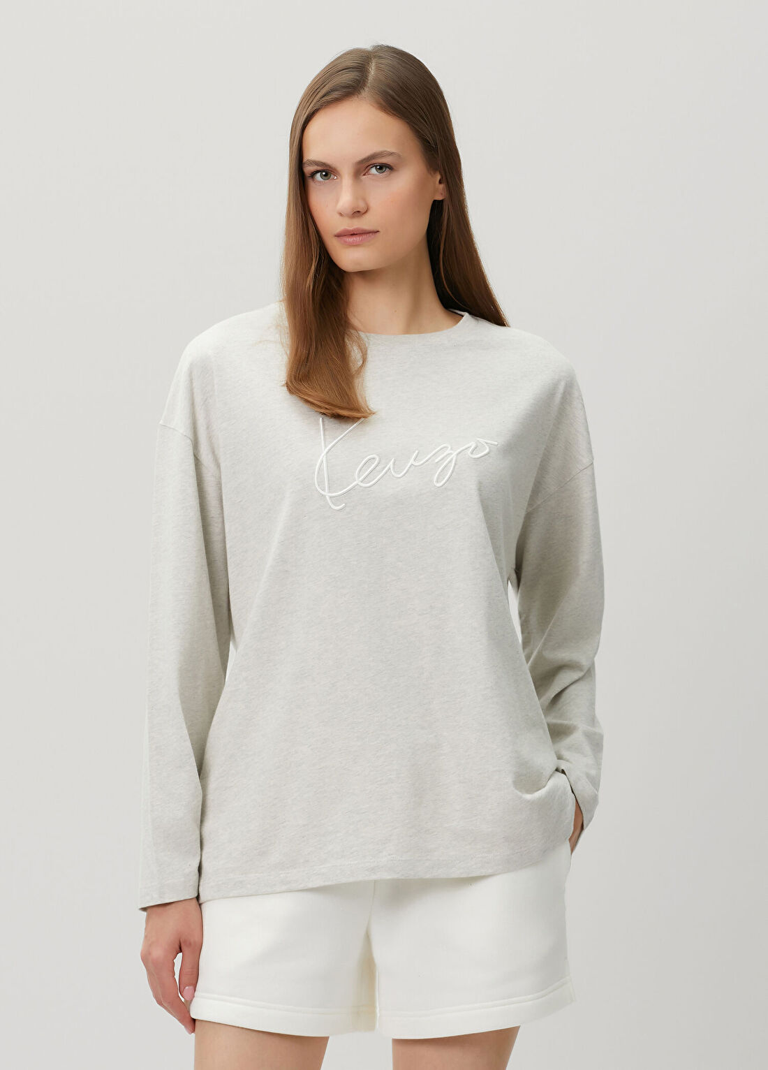 Kenzo Signature Gri Uzun Kol T-shirt