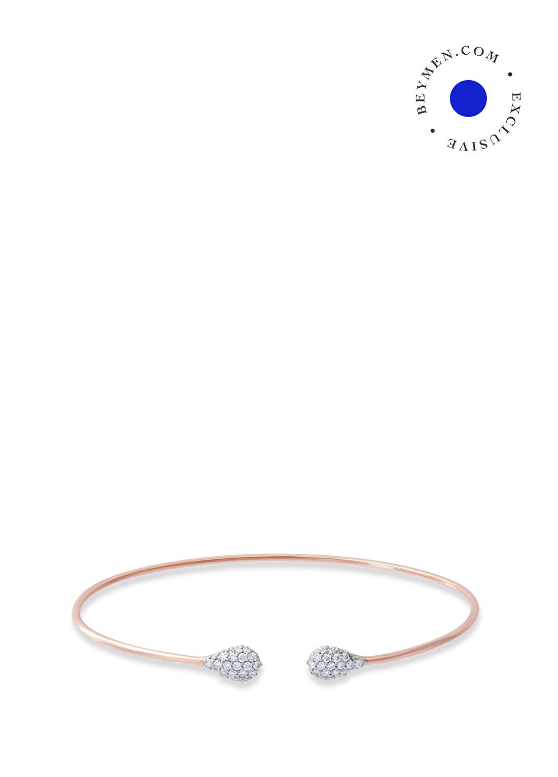 Safir Mücevher Luna Pırlanta Taşlı 14 Ayar Rose Gold Kadın Esnek Kelepçe Bileklik