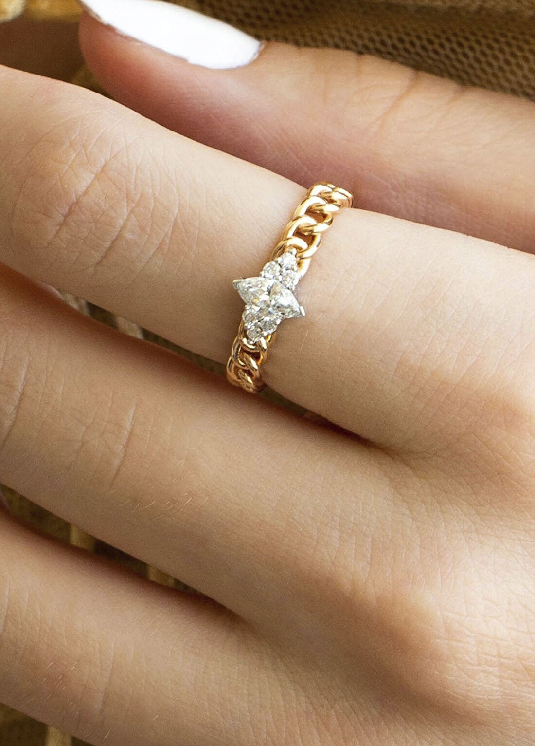 Safir Mücevher Hazine Pırlanta Taşlı 14 Ayar Rose Gold Kadın Yüzük görsel 4