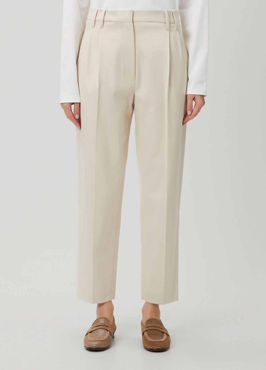 Brunello Cucinelli Ekru Pileli Pantolon görsel 2
