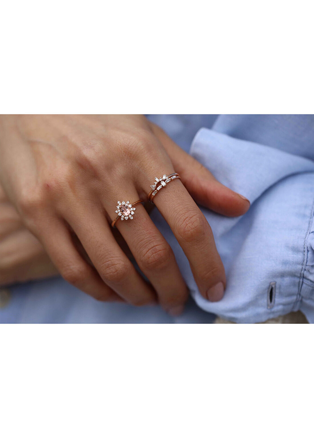 Reis Kuyumculuk Morganit Pırlanta Taşlı 14 Ayar Rose Gold Kadın Yüzük görsel 2