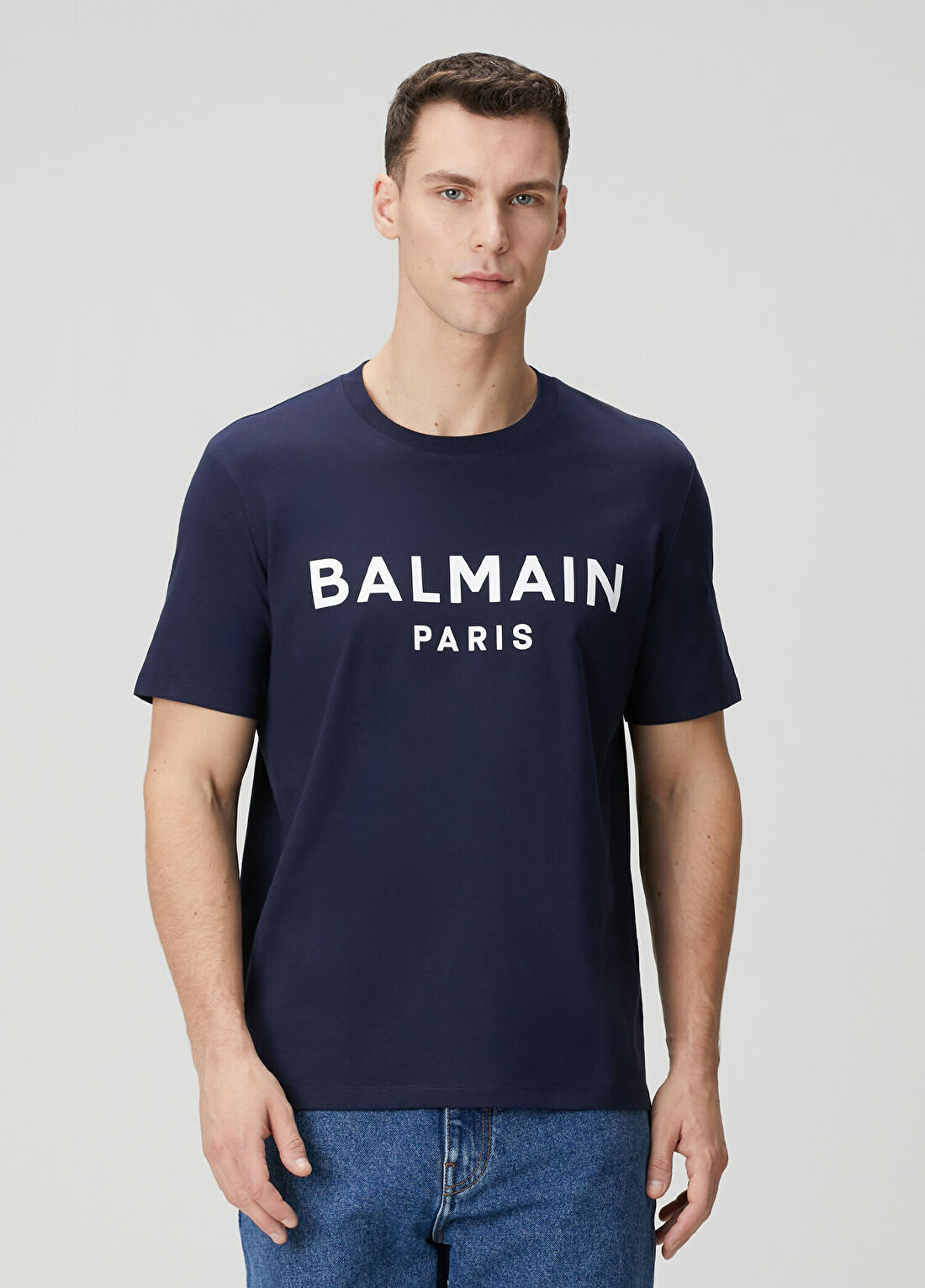 Balmain Lacivert Logo Baskılı T-shirt
