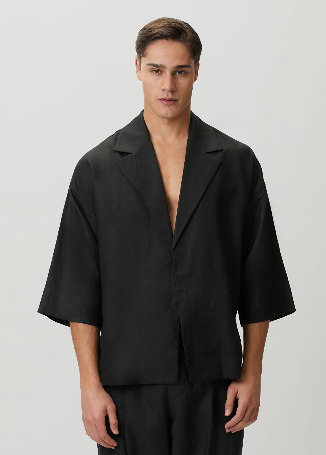 Fine People Community Ocean Siyah Organik Keten Kimono