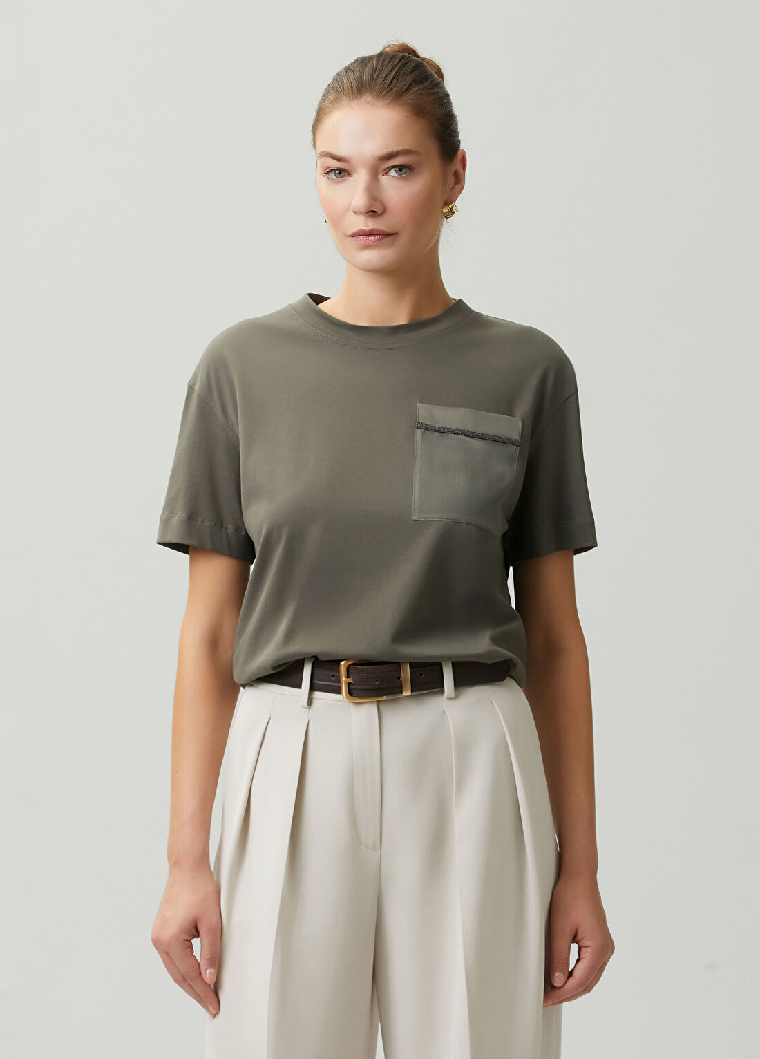 Brunello Cucinelli Koyu Yeşil Cepli T-shirt