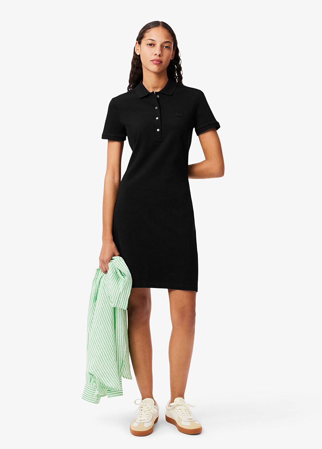 Lacoste Siyah Kısa Kollu Polo Yaka Straight Fit Kadın Elbise