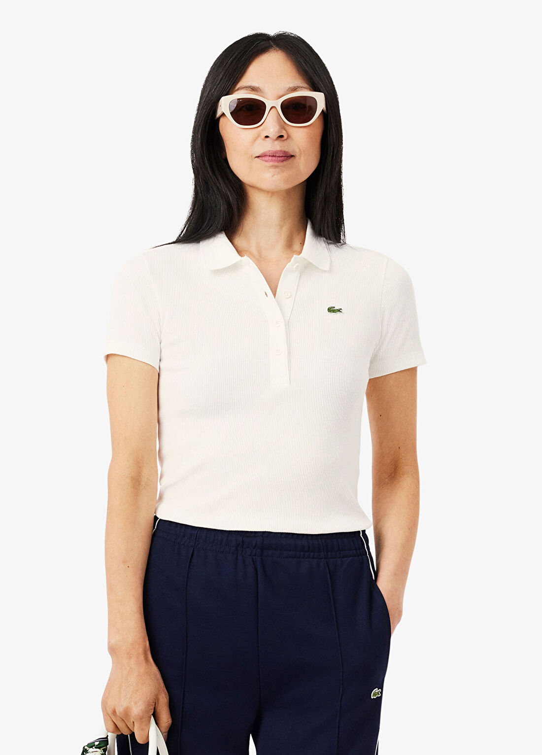 Lacoste Beyaz Polo Yaka Slim Fit Kısa Kollu Kadın T-Shirt