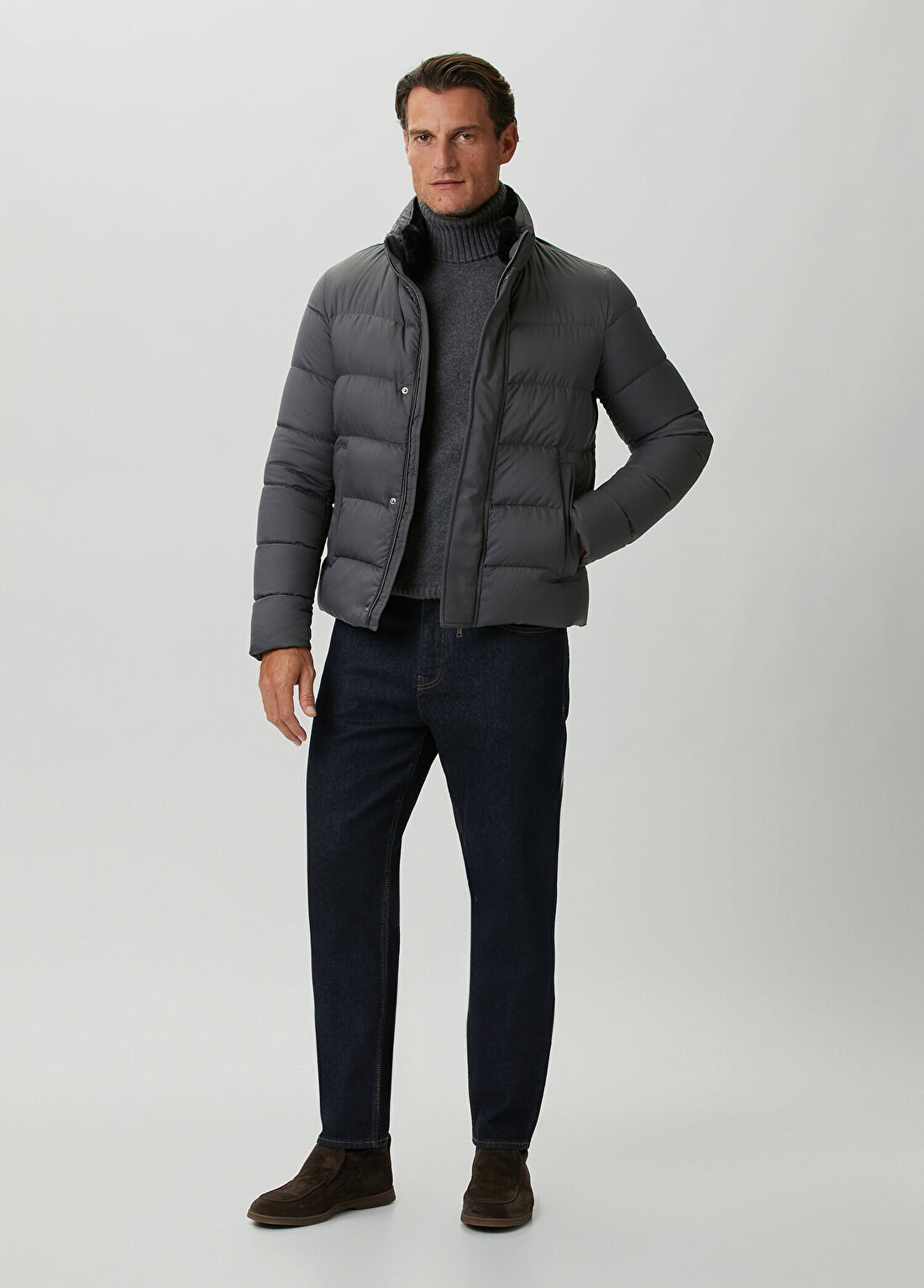 Herno Siyah Kapitoneli Puffer Mont görsel 2