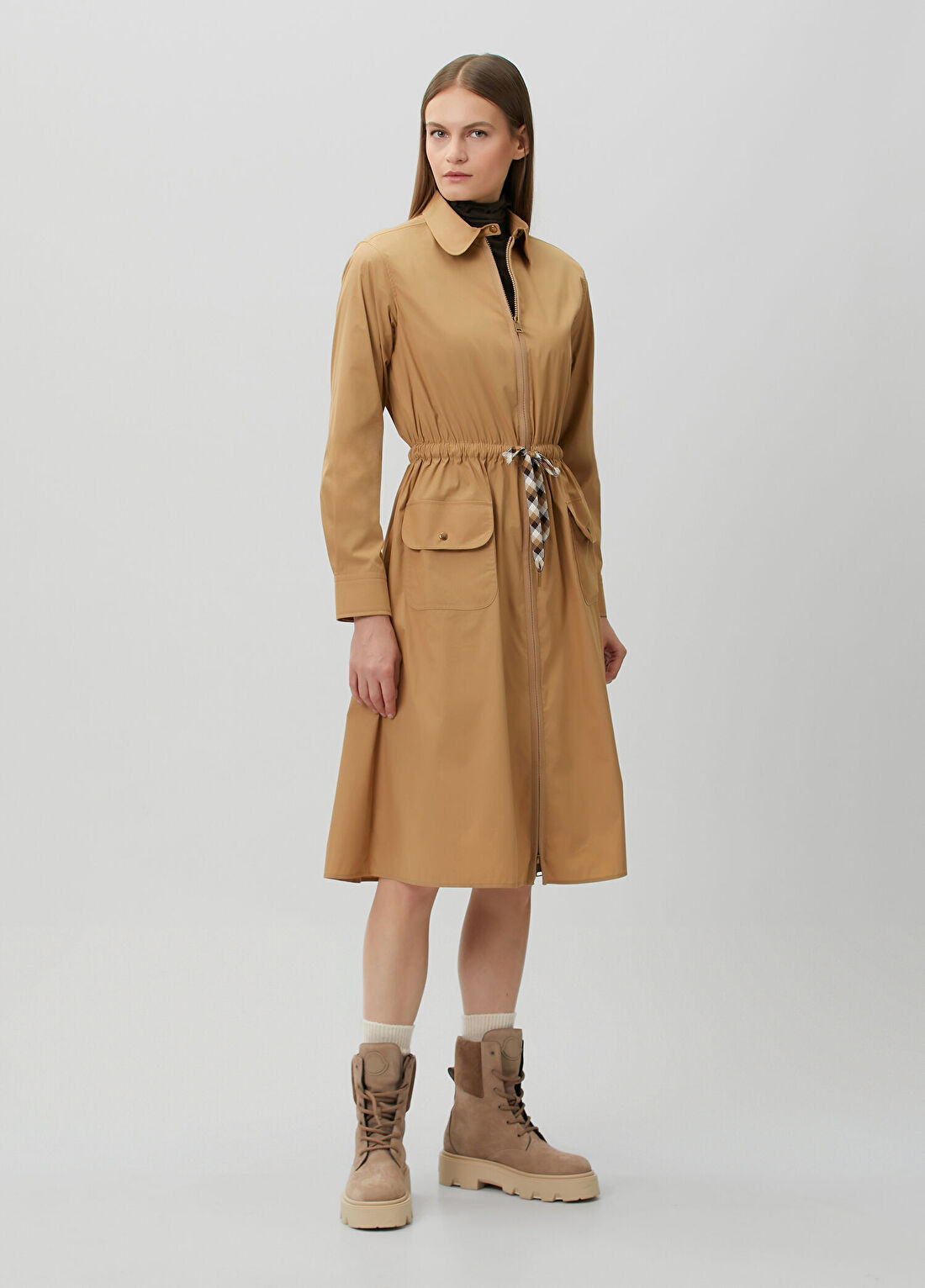 Moncler Camel Midi Gömlek Elbise