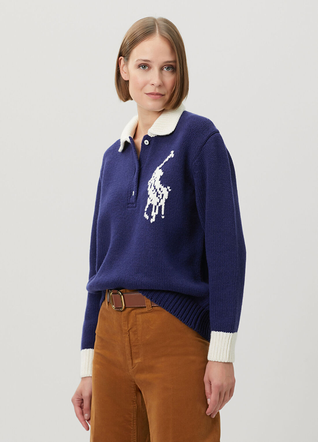 Polo Ralph Lauren Lacivert Krem Yün Polo Kazak