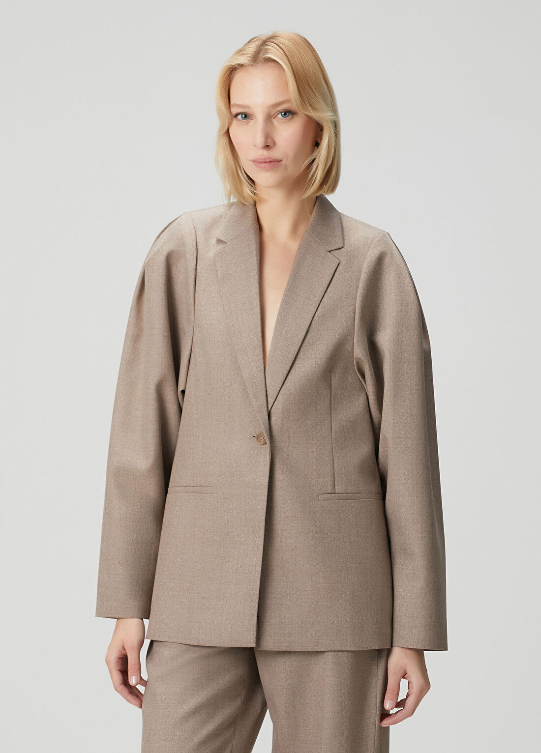 Bite Studios Koyu Bej Yün Blazer görsel 3