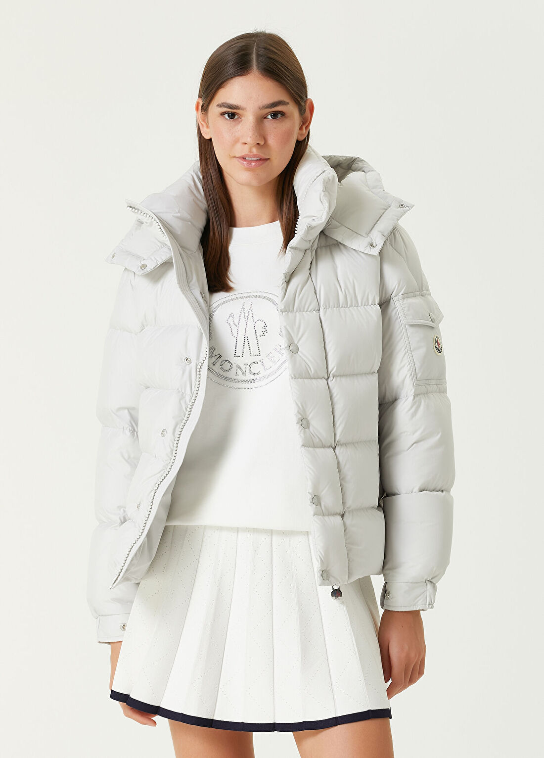 Moncler Maya Beyaz Kapüşonlu Puff Mont
