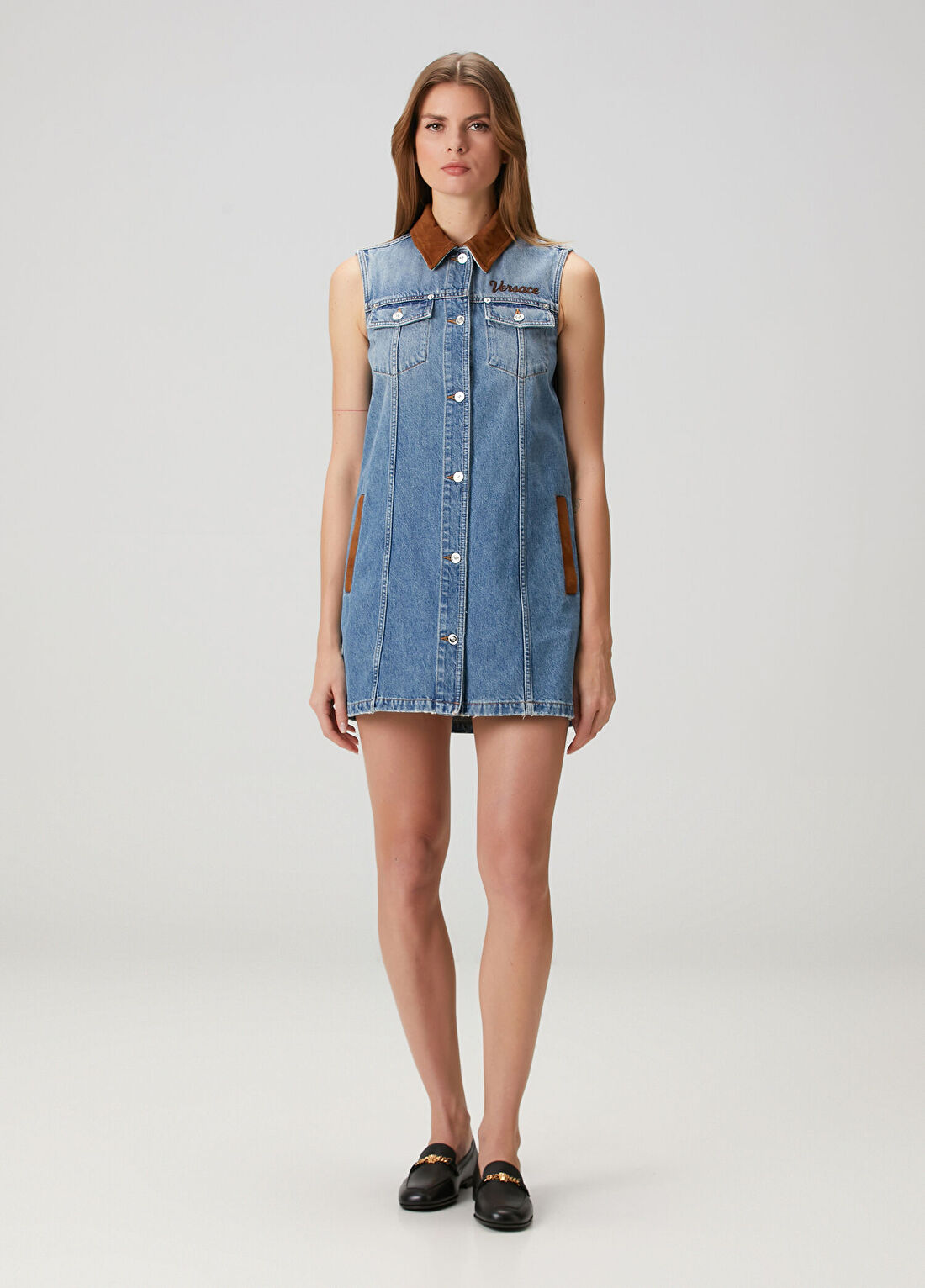 Versace Mavi Mini Denim Elbise