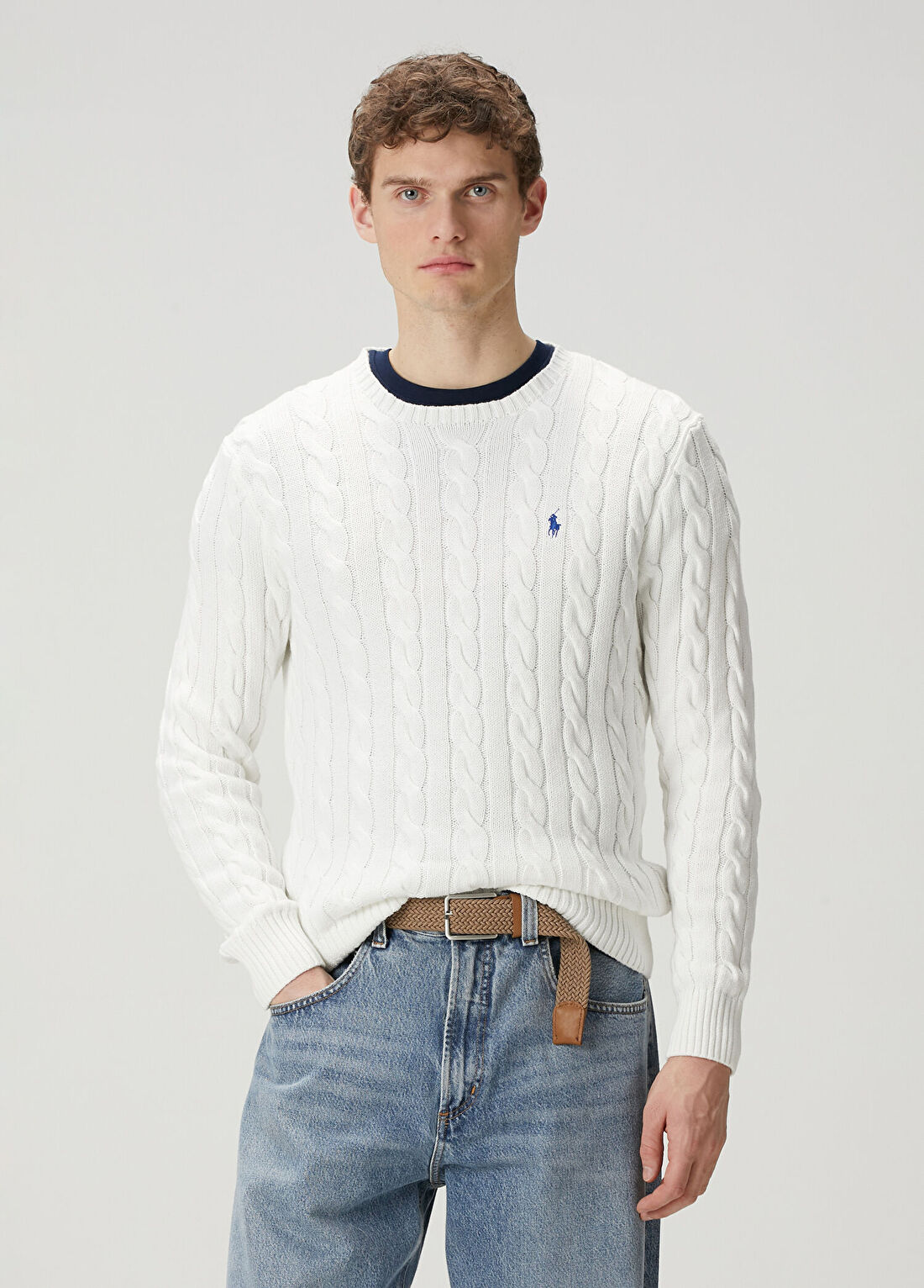 Polo Ralph Lauren Beyaz Saç Örgü Dokulu Kazak