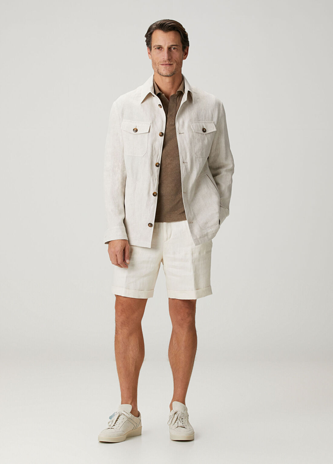 Canali Kahverengi Polo Yaka Keten T-shirt görsel 2