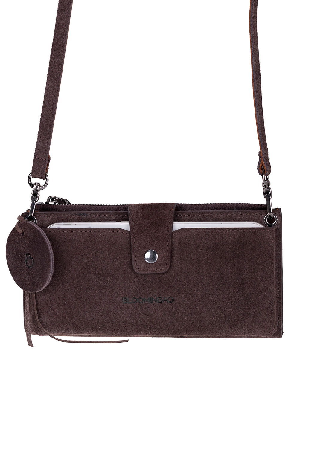 Bloominbag Mocha Still Lozan Kahverengi Süet Çapraz Askılı Telefon Bölmeli Kadın Cüzdan Çanta görsel 4