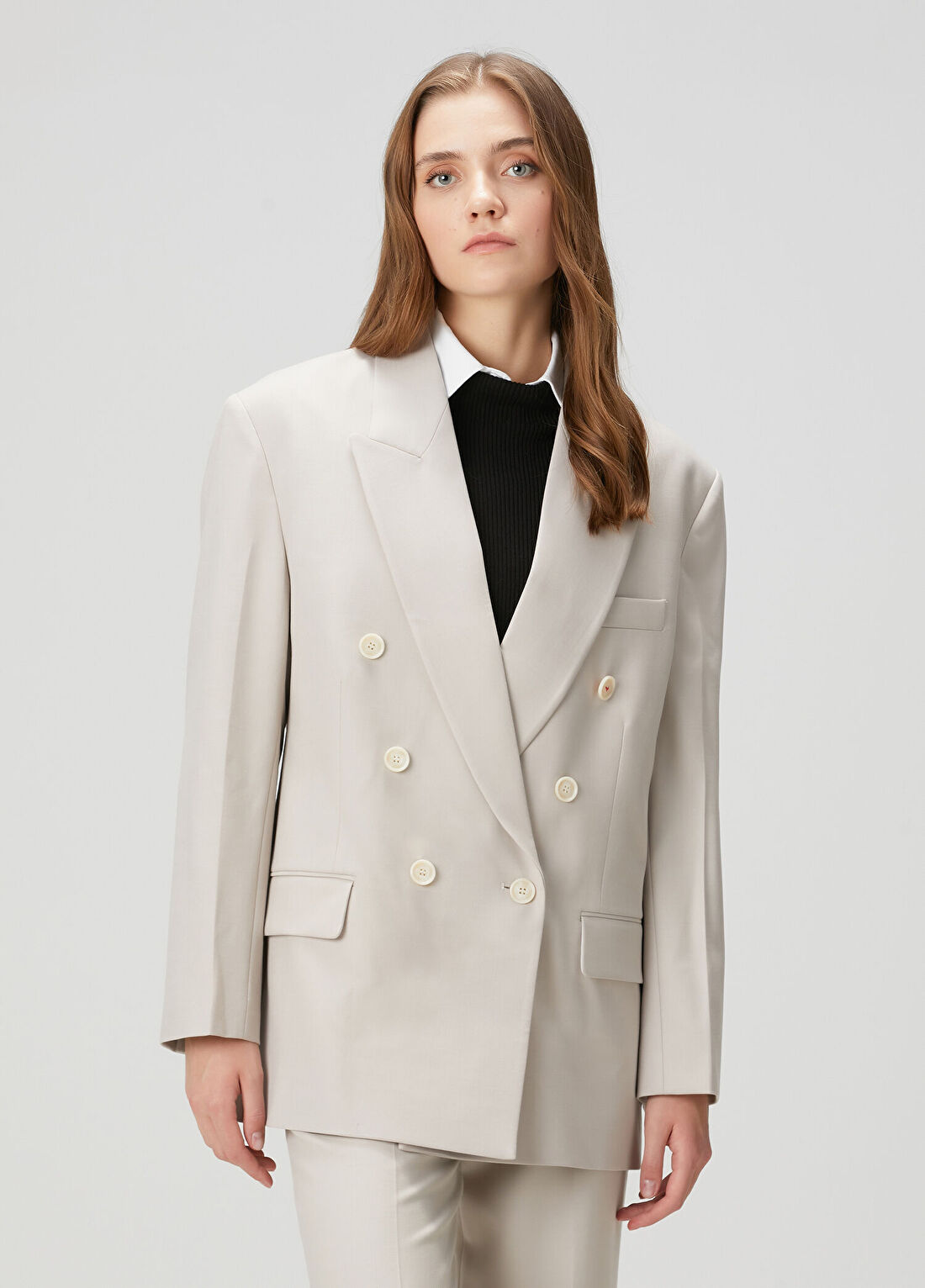 Victoria Beckham Gri Kruvaze Ceket görsel 3