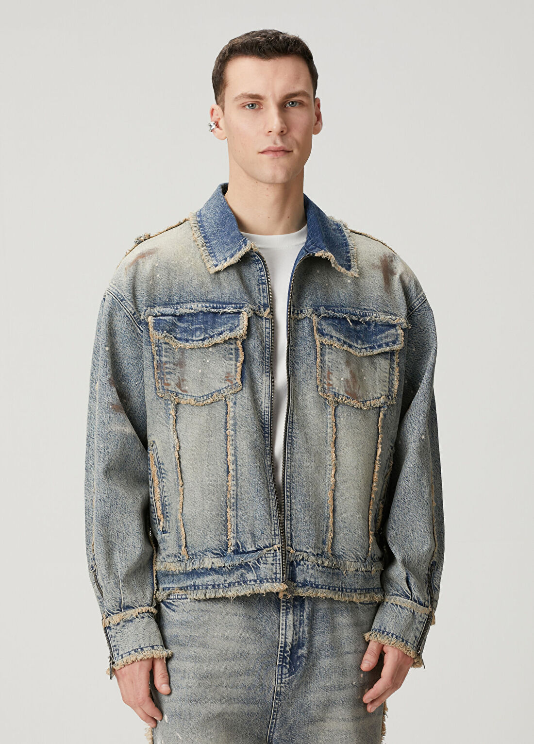 Les Benjamins Mavi Logo Nakışlı Denim Ceket
