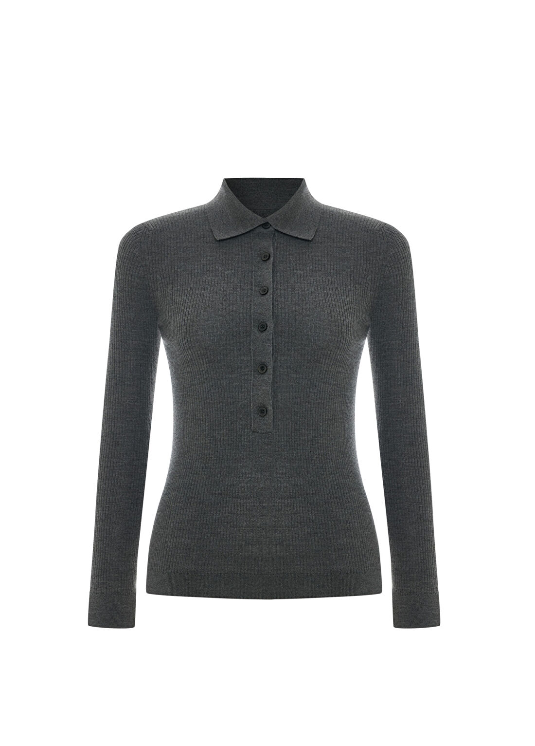 Rawe Grey Mélange Waverly Polo Yaka Uzun Kollu Kadın Triko