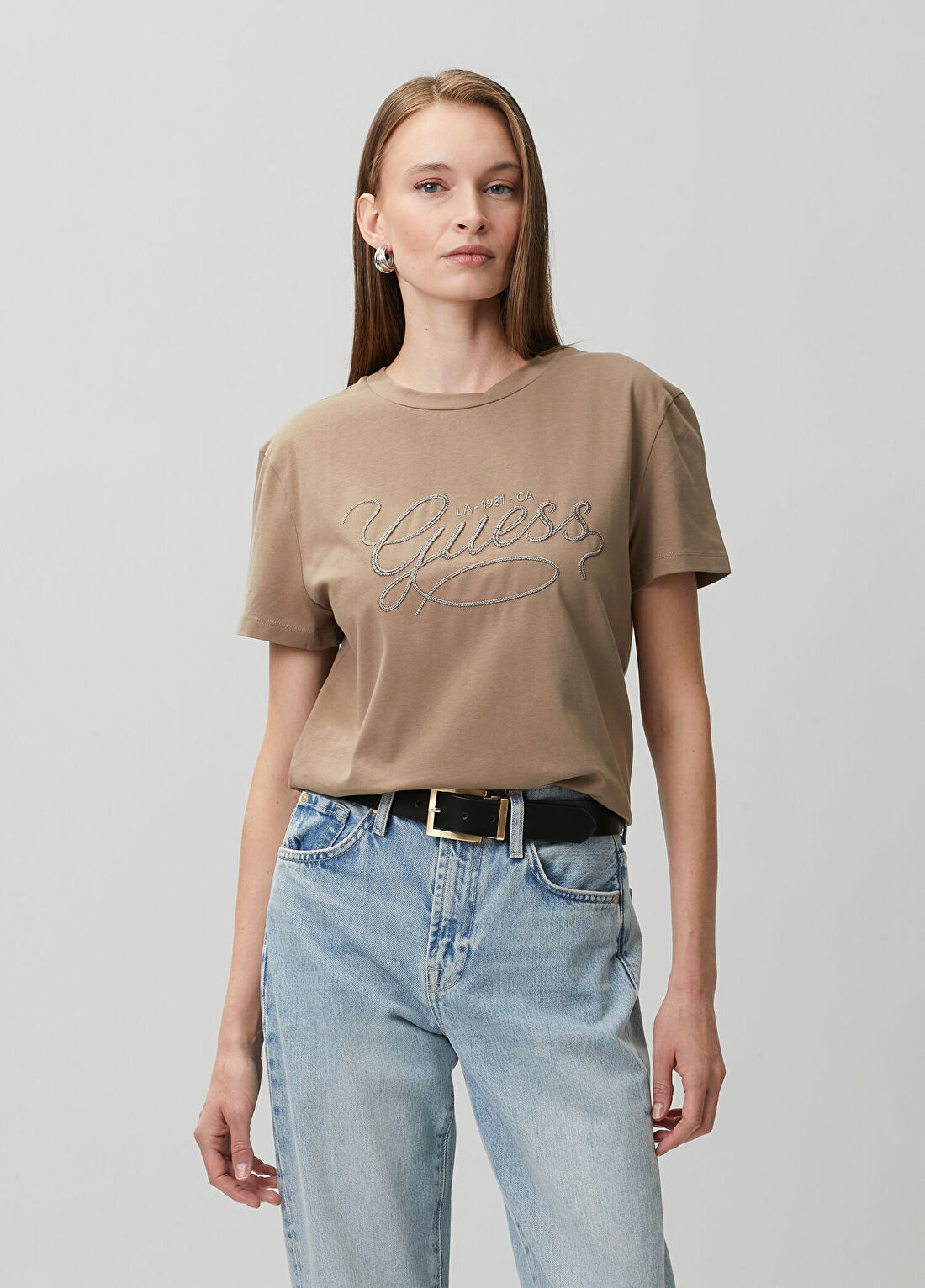 Guess Syrma Regular Fit Kahverengi T-shirt