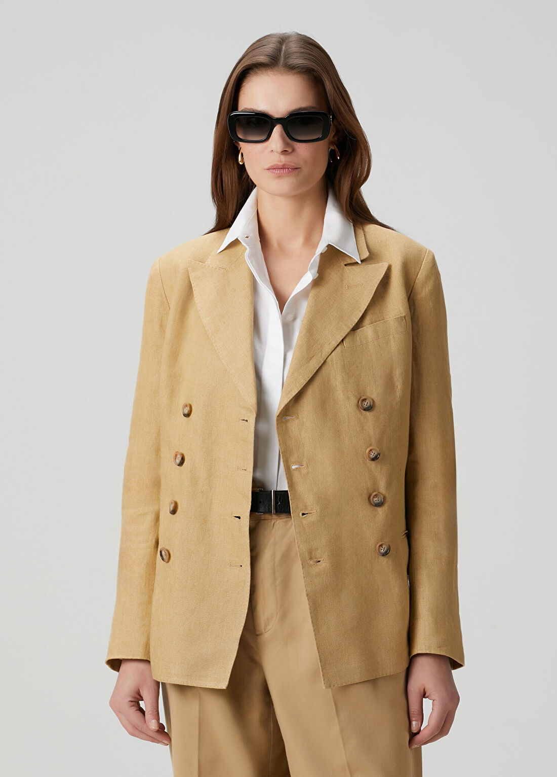 Polo Ralph Lauren Camel Kruvaze Keten Blazer