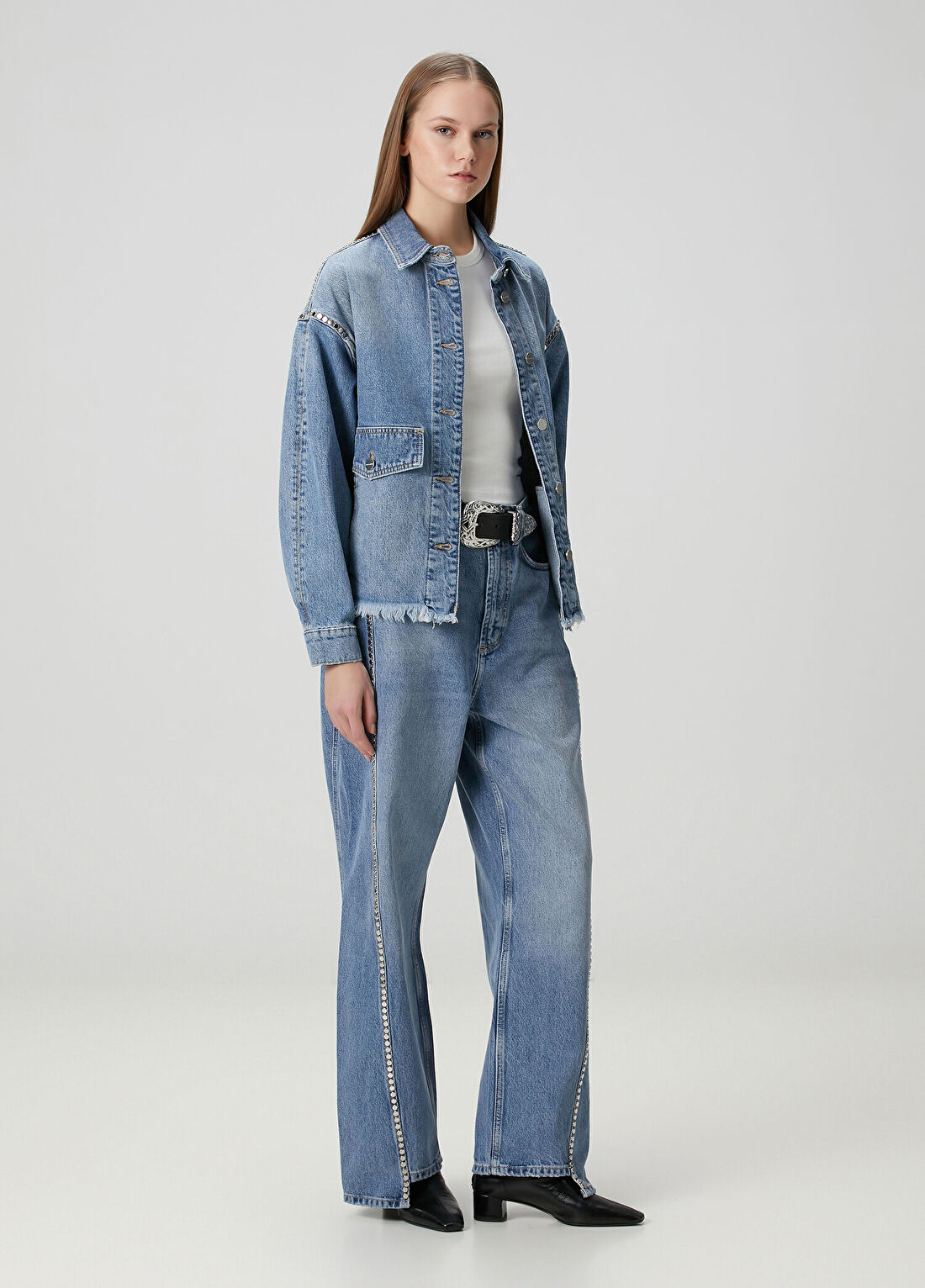 AllSaints Hettie Mavi Troklu Denim Ceket görsel 2
