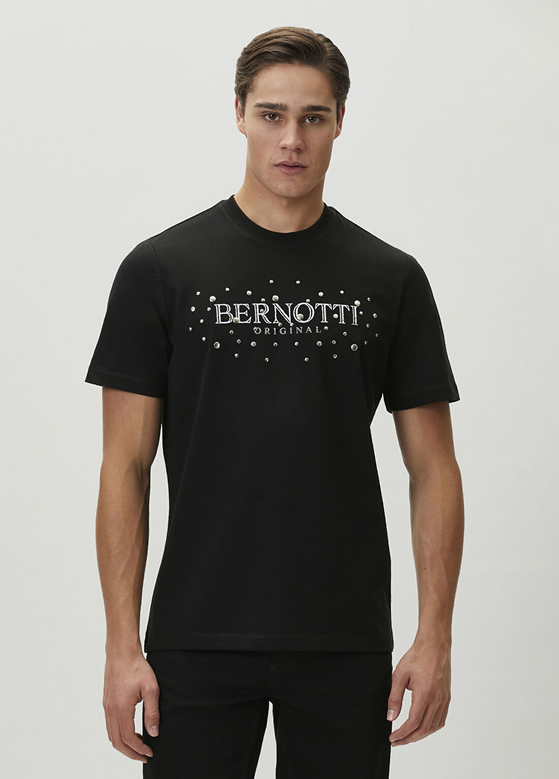 Bernotti Siyah Logo Baskılı Trok Detaylı T-shirt