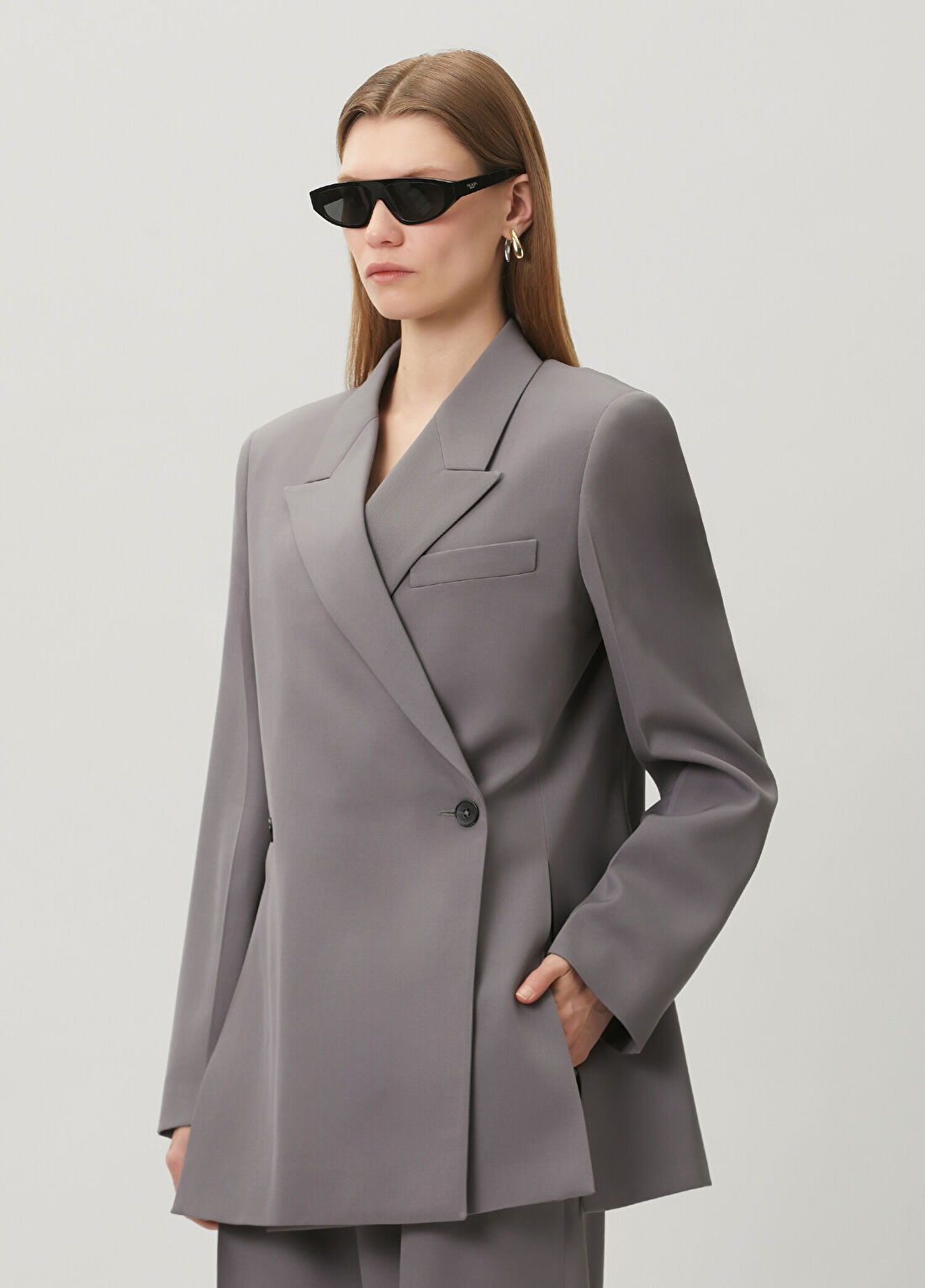 Jil Sander Gri Kruvaze Yün Ceket