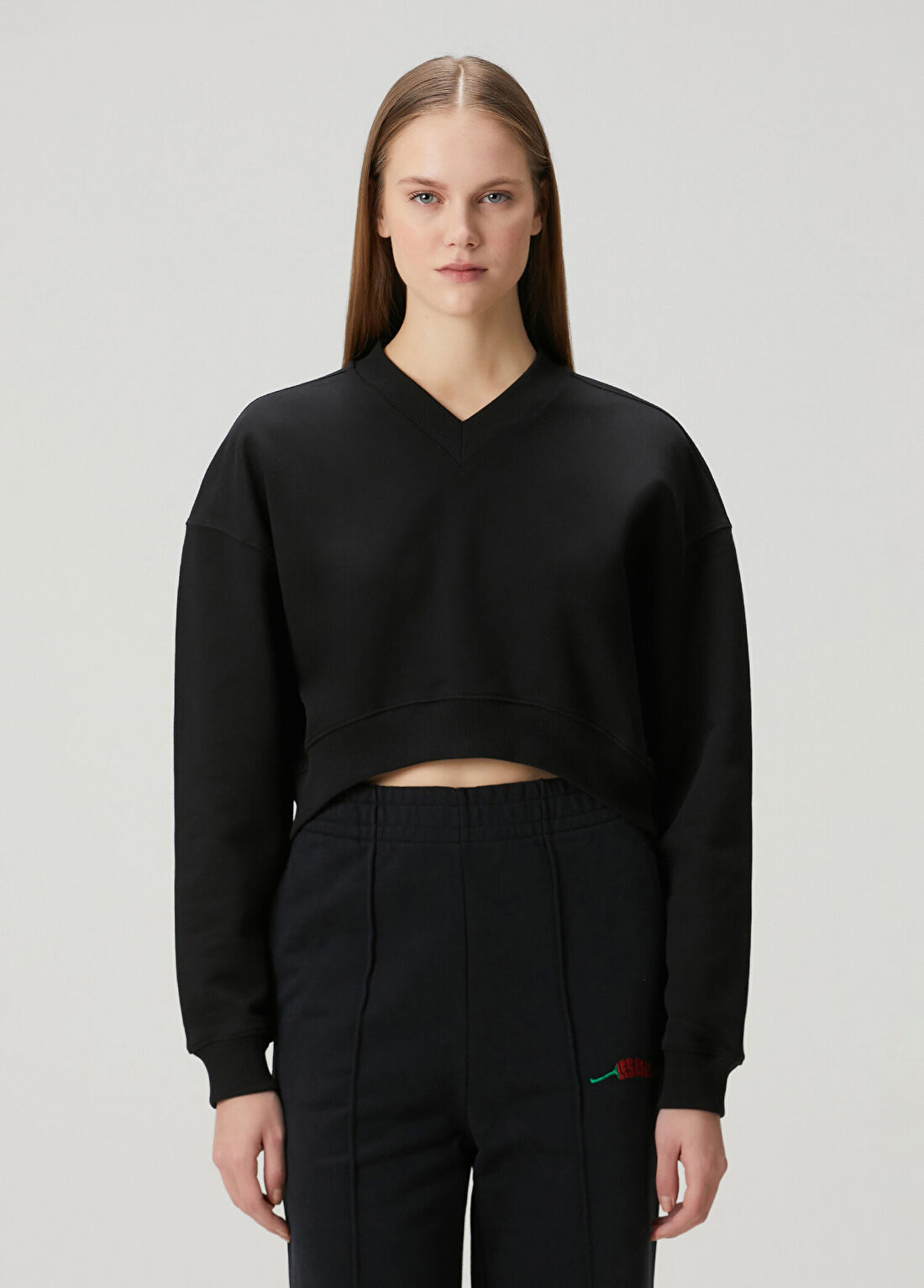 Les Benjamins Siyah Crop Sweatshirt